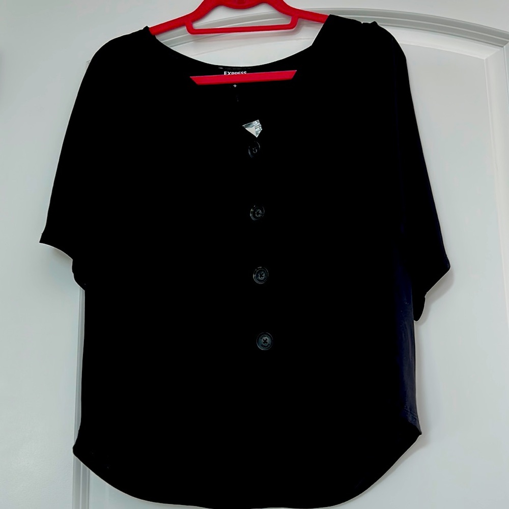 Black crop button down blouse